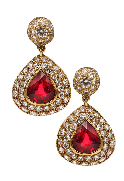 Van Cleef And Arpels Drop Dangle Earrings In 18Kt Gold With 9.92 Ctw In Diamonds And Rubies