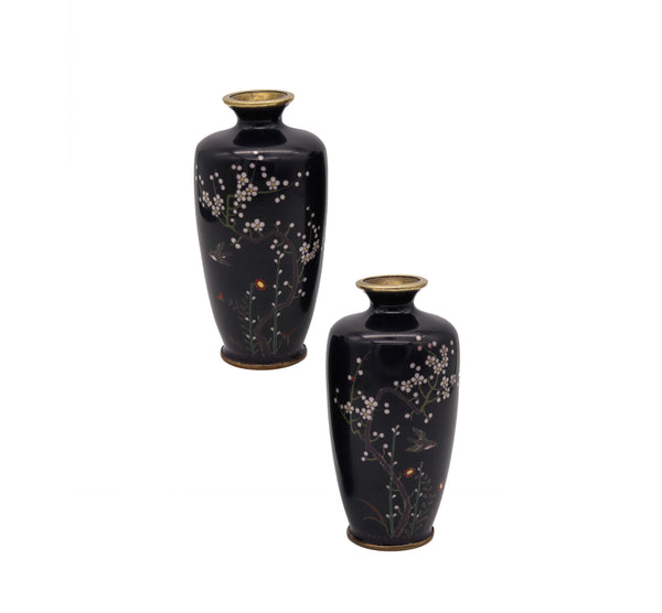 Ota Jinnoei 1890 Imperial Meiji Period Pair Of Cloisonne Cabinet Vases
