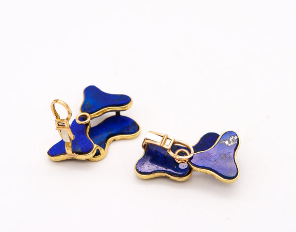 *French 1970 Ultra Modernism Clips-Earrings in 18 kt Yellow Gold With Lapis Lazuli