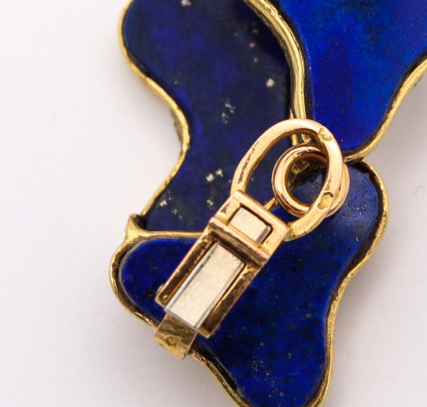 *French 1970 Ultra Modernism Clips-Earrings in 18 kt Yellow Gold With Lapis Lazuli