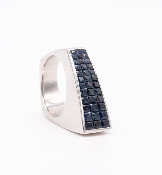 Geometric Ring In 18Kt White Gold With Invisible Setting Of 2.52 Ctw In Navy Blue Sapphires