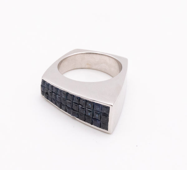 Geometric Ring In 18Kt White Gold With Invisible Setting Of 2.52 Ctw In Navy Blue Sapphires