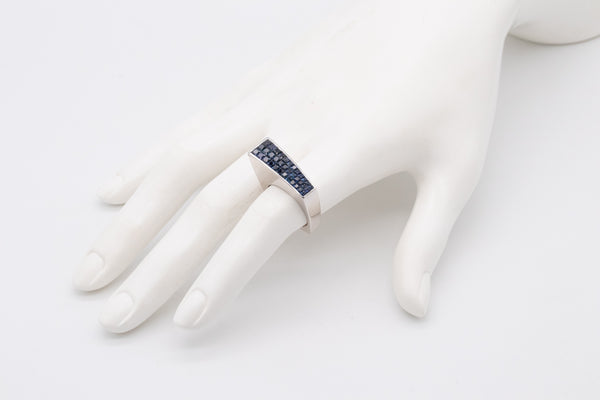 Geometric Ring In 18Kt White Gold With Invisible Setting Of 2.52 Ctw In Navy Blue Sapphires