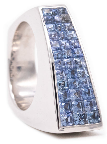 Geometric Ring In 18Kt White Gold With Invisible Setting Of 2.52 Ctw In Ceylon Blue Sapphires