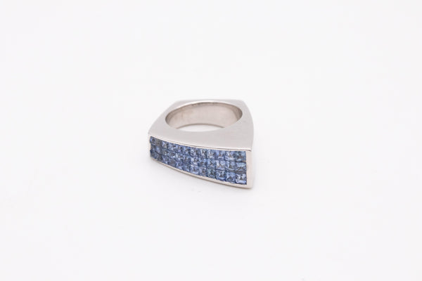 Geometric Ring In 18Kt White Gold With Invisible Setting Of 2.52 Ctw In Ceylon Blue Sapphires