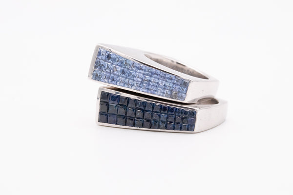 Geometric Ring In 18Kt White Gold With Invisible Setting Of 2.52 Ctw In Ceylon Blue Sapphires