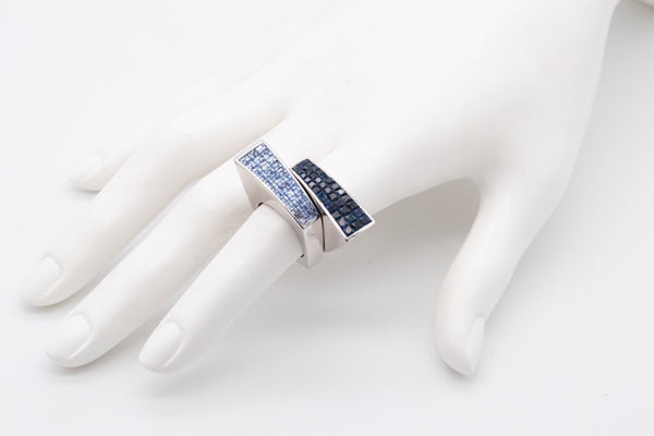 Geometric Ring In 18Kt White Gold With Invisible Setting Of 2.52 Ctw In Ceylon Blue Sapphires