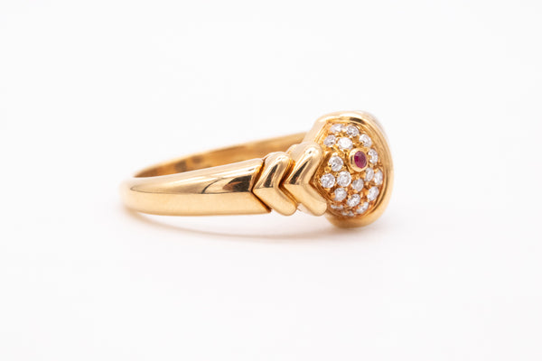 Bvlgari Roma Fish Pesce Ring In 18Kt Two Tones Gold With Diamonds And Ruby