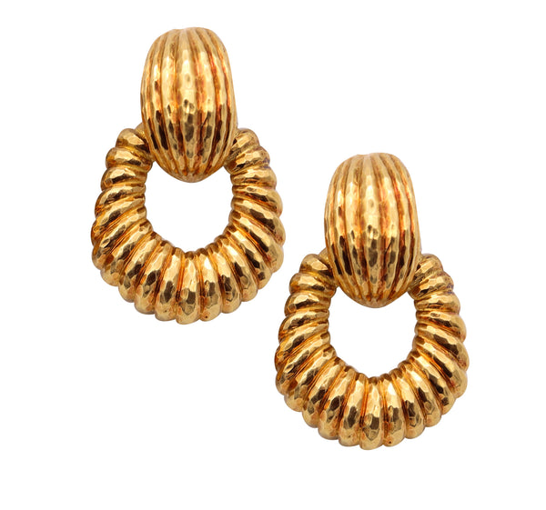 David Webb 1970 New York Fluted Door Knockers Earrings In 18 kt Yellow Gold