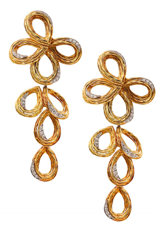 *David Morris 1972 London Long Convertible Earrings in 18 kt Gold With 1.48 Cts Diamonds