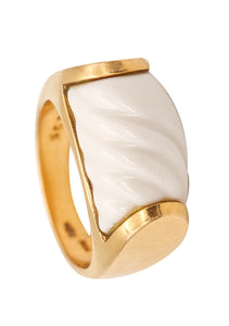 *Bvlgari Roma Tronchetto Ring in 18 kt Yellow Gold With White Ceramic