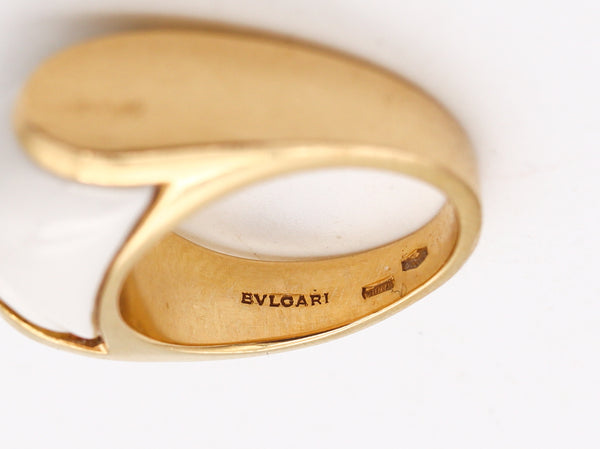 *Bvlgari Roma Tronchetto Ring in 18 kt Yellow Gold With White Ceramic