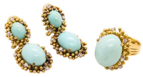 TURQUOISES & DIAMONDS SET IN 18 KT GOLD MID CENTURY