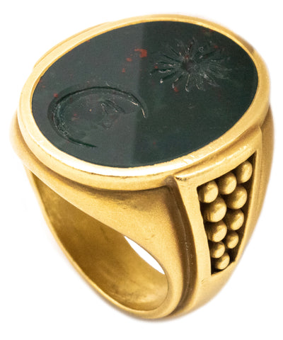 KIESELSTEIN CORD 18 KT GOLD COCKTAIL SIGNET RING WITH BLOODSTONE INTAGLIO