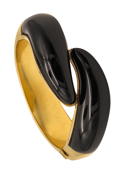 Tiffany And Co. 1981 Elsa Peretti Crossover Black Jade Bangle In 18Kt Yellow Gold