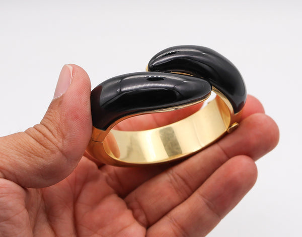 Tiffany And Co. 1981 Elsa Peretti Crossover Black Jade Bangle In 18Kt Yellow Gold