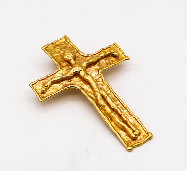 Jean Mahie 1970 Paris Rare Sculptural Cross Pendant In Solid 22Kt Yellow Gold