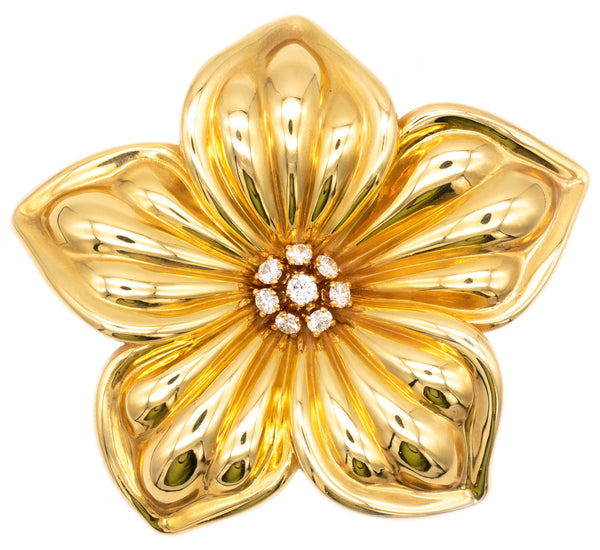 Van Cleef And Arpels 18Kt Yellow Gold Rose De Noel Brooch With VVS Diamonds