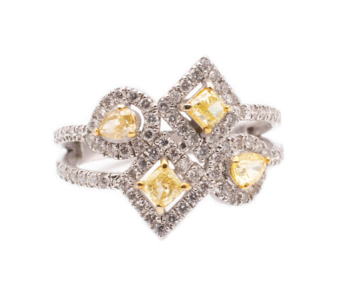 MODERN 18 KT WHITE GOLD RING WITH VIVID CANARY 1.23 Cts DIAMONDS