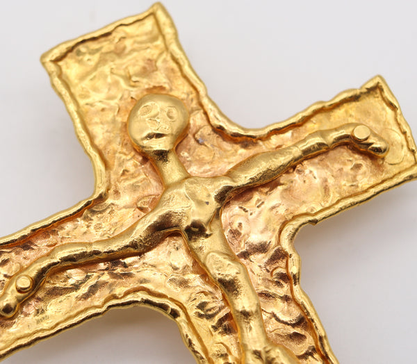 Jean Mahie 1970 Paris Rare Sculptural Cross Pendant In Solid 22Kt Yellow Gold