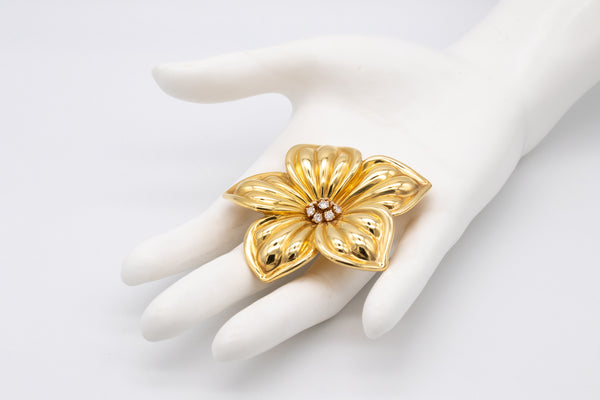 Van Cleef And Arpels 18Kt Yellow Gold Rose De Noel Brooch With VVS Diamonds