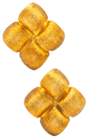 Henry Dunay New York Textured 18Kt Yellow Gold Squared Geometric Earrings