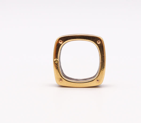 Cartier Paris 1970 Dinh Van Squared Ring In 18 Kt Yellow Gold With Rose Wood