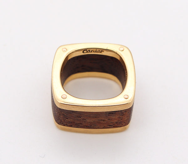 Cartier Paris 1970 Dinh Van Squared Ring In 18 Kt Yellow Gold With Rose Wood