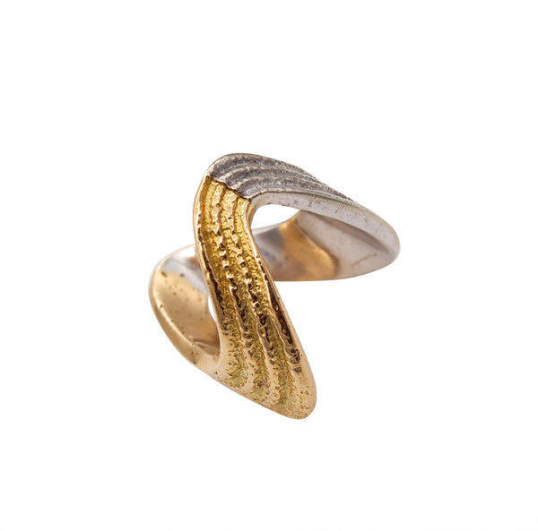 Bvlgari 1970 Roma Rare Geometric Textured Ring In Two Tones Of 18Kt Gold