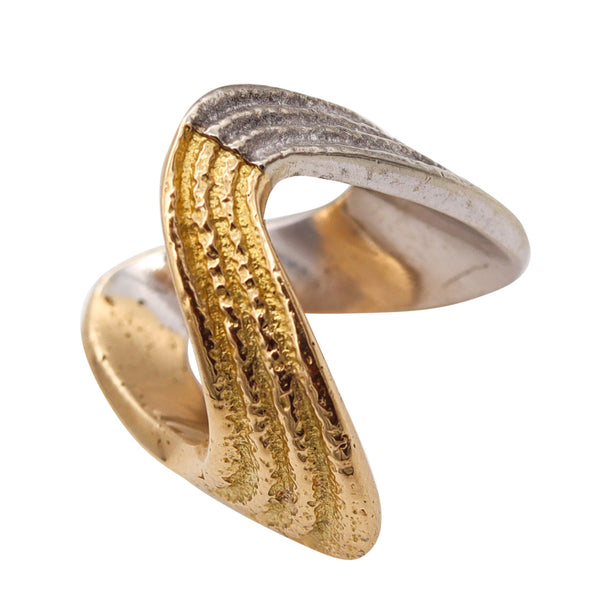 Bvlgari 1970 Roma Rare Geometric Textured Ring In Two Tones Of 18Kt Gold