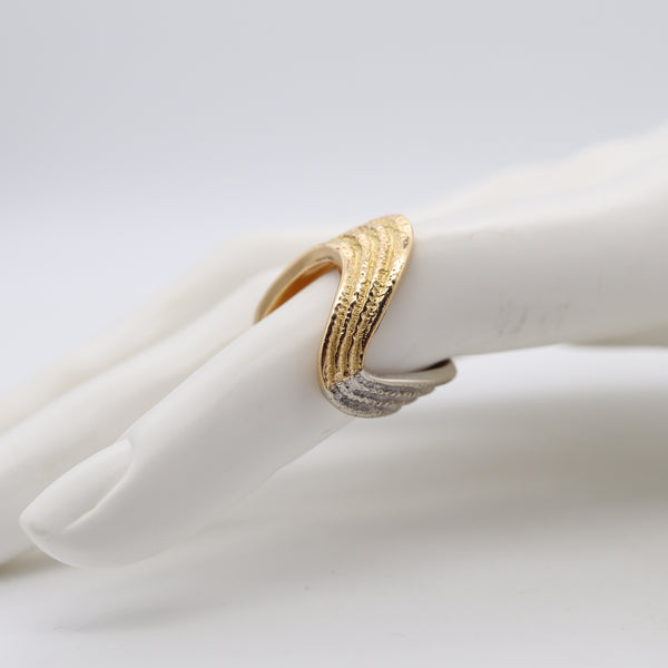 Bvlgari 1970 Roma Rare Geometric Textured Ring In Two Tones Of 18Kt Gold