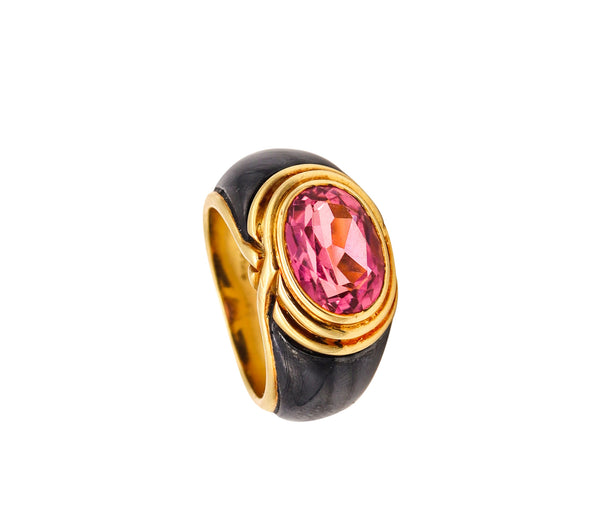 Bvlgari Roma 1970 Cocktail Ring in 18Kt Yellow Gold With 3.92 Ct Pink Tourmaline