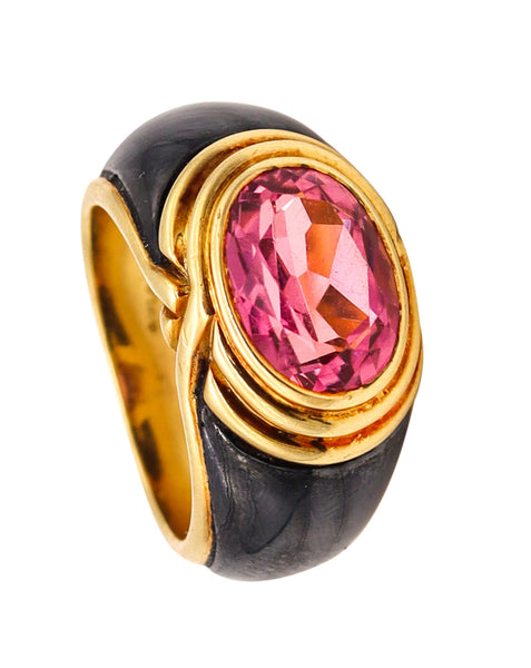 Bvlgari Roma 1970 Cocktail Ring in 18Kt Yellow Gold With 3.92 Ct Pink Tourmaline