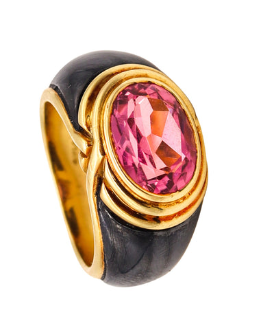 Bvlgari Roma 1970 Cocktail Ring in 18Kt Yellow Gold With 3.92 Ct Pink Tourmaline