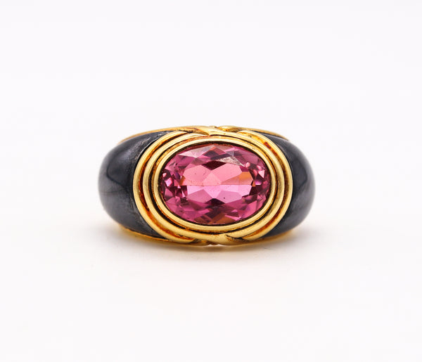 Bvlgari Roma 1970 Cocktail Ring in 18Kt Yellow Gold With 3.92 Ct Pink Tourmaline