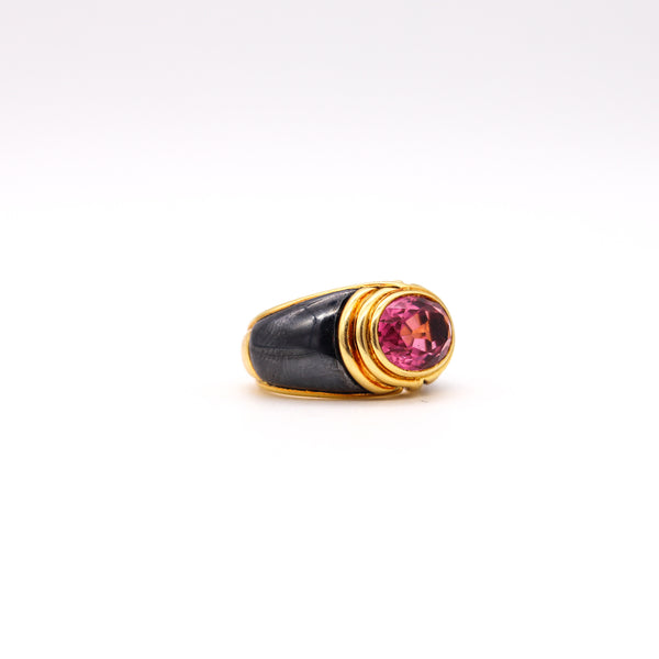 Bvlgari Roma 1970 Cocktail Ring in 18Kt Yellow Gold With 3.92 Ct Pink Tourmaline