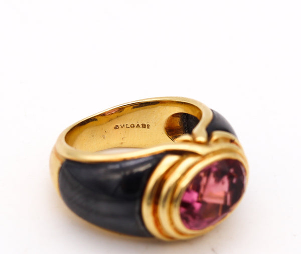 Bvlgari Roma 1970 Cocktail Ring in 18Kt Yellow Gold With 3.92 Ct Pink Tourmaline