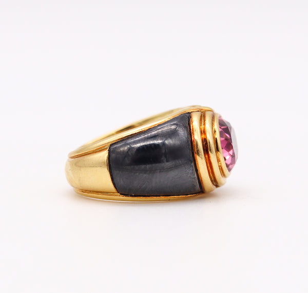 Bvlgari Roma 1970 Cocktail Ring in 18Kt Yellow Gold With 3.92 Ct Pink Tourmaline