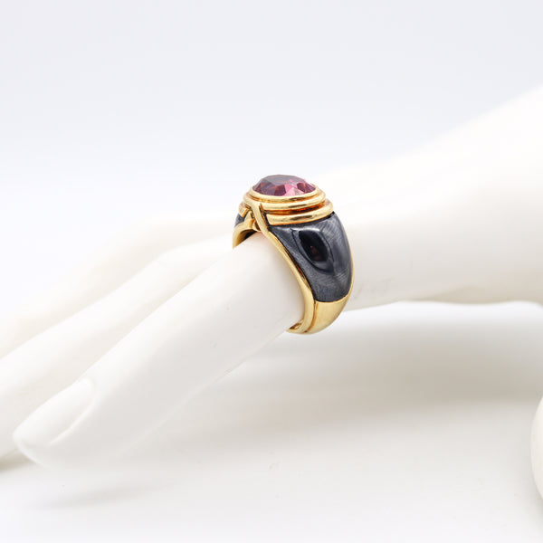 Bvlgari Roma 1970 Cocktail Ring in 18Kt Yellow Gold With 3.92 Ct Pink Tourmaline