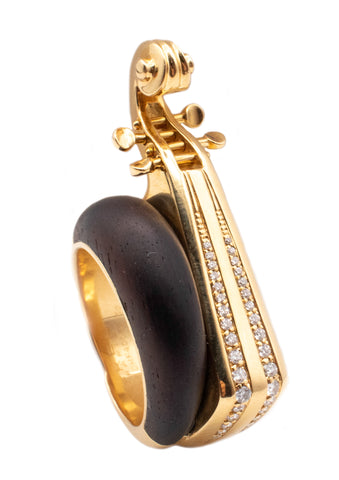 FRED PARIS BY ARMAN 18 KT VIOLIN SCULPTURAL RING WITH DIAMONDS