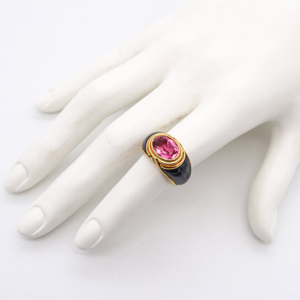 Bvlgari Roma 1970 Cocktail Ring in 18Kt Yellow Gold With 3.92 Ct Pink Tourmaline