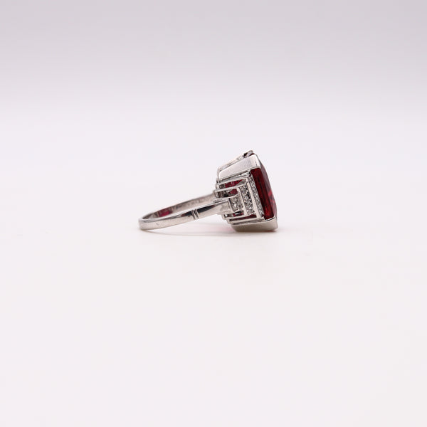 Souteyrand Paris 1920 Art Deco Cocktail Ring In Platinum With 15.04 Cts In Red Rubellite & Diamonds