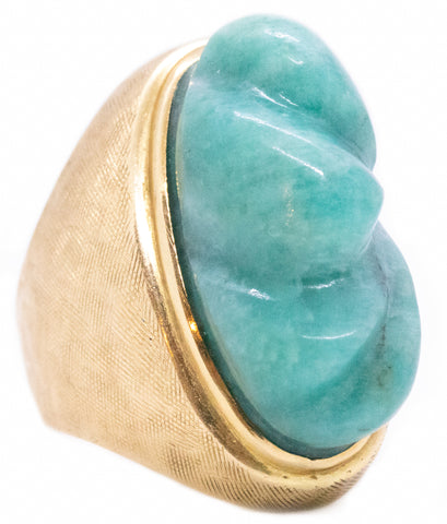 *Burle Marx 1960 Brazil 18 kt gold Forma livre ring with 25 Cts in carved amazonite jade