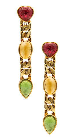 Tarquinius Italian Dangle Drop Earrings In 18Kt Yellow Gold With 51.75 Ctw Tourmalines