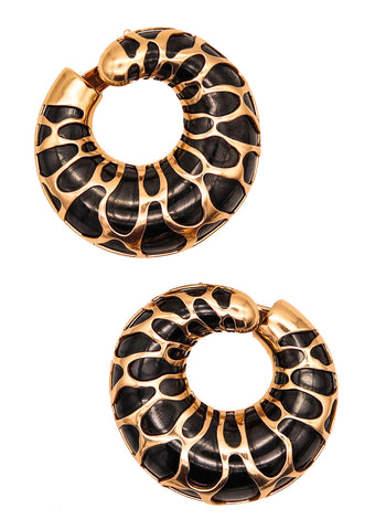 Marina B. Milan Funny Giraffe Pattern Earrings In 18Kt Yellow And Blackened Gold