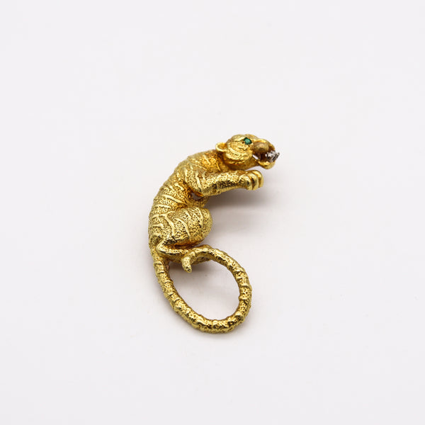 Hammerman Brothers 1970 Tiger Brooch In 18Kt Gold With Emerald And Diamonds