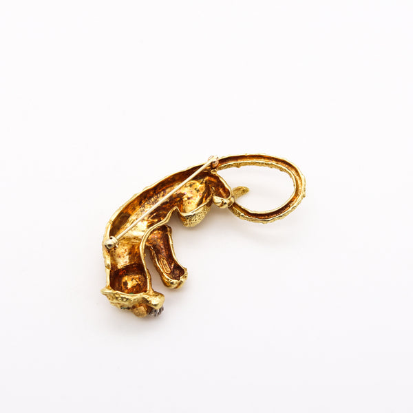 Hammerman Brothers 1970 Tiger Brooch In 18Kt Gold With Emerald And Diamonds