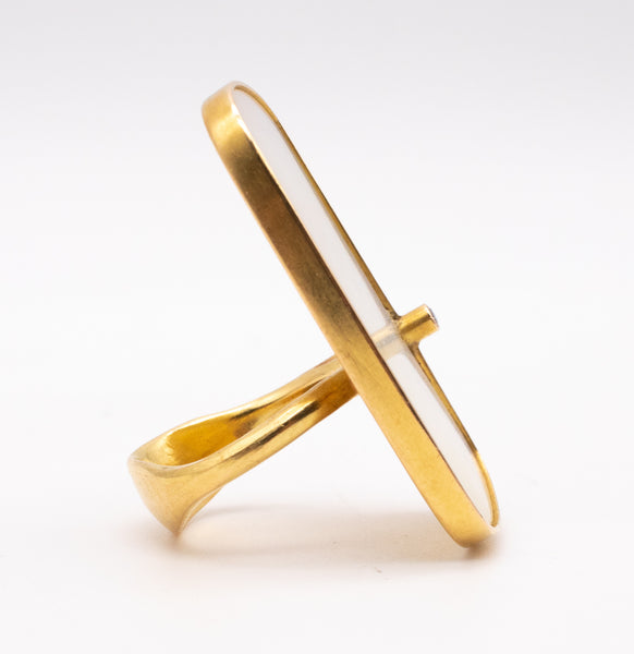 Karl Heinz Reister Modernist Cocktail Ring 18Kt Yellow Gold With Diamond And White Nacre