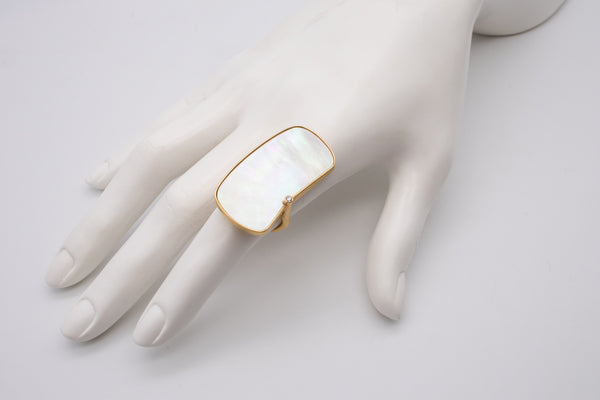 Karl Heinz Reister Modernist Cocktail Ring 18Kt Yellow Gold With Diamond And White Nacre