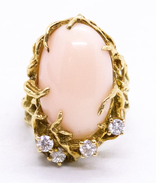 ARTHUR KING 18 KT GOLD RING WITH CORAL AND DIAMONDS
